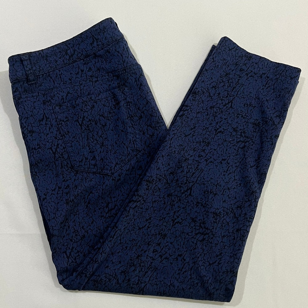 Chico's Slim Leg Crop Pants Abstract Crackle Print Navyโ Blue Women 2 US Large